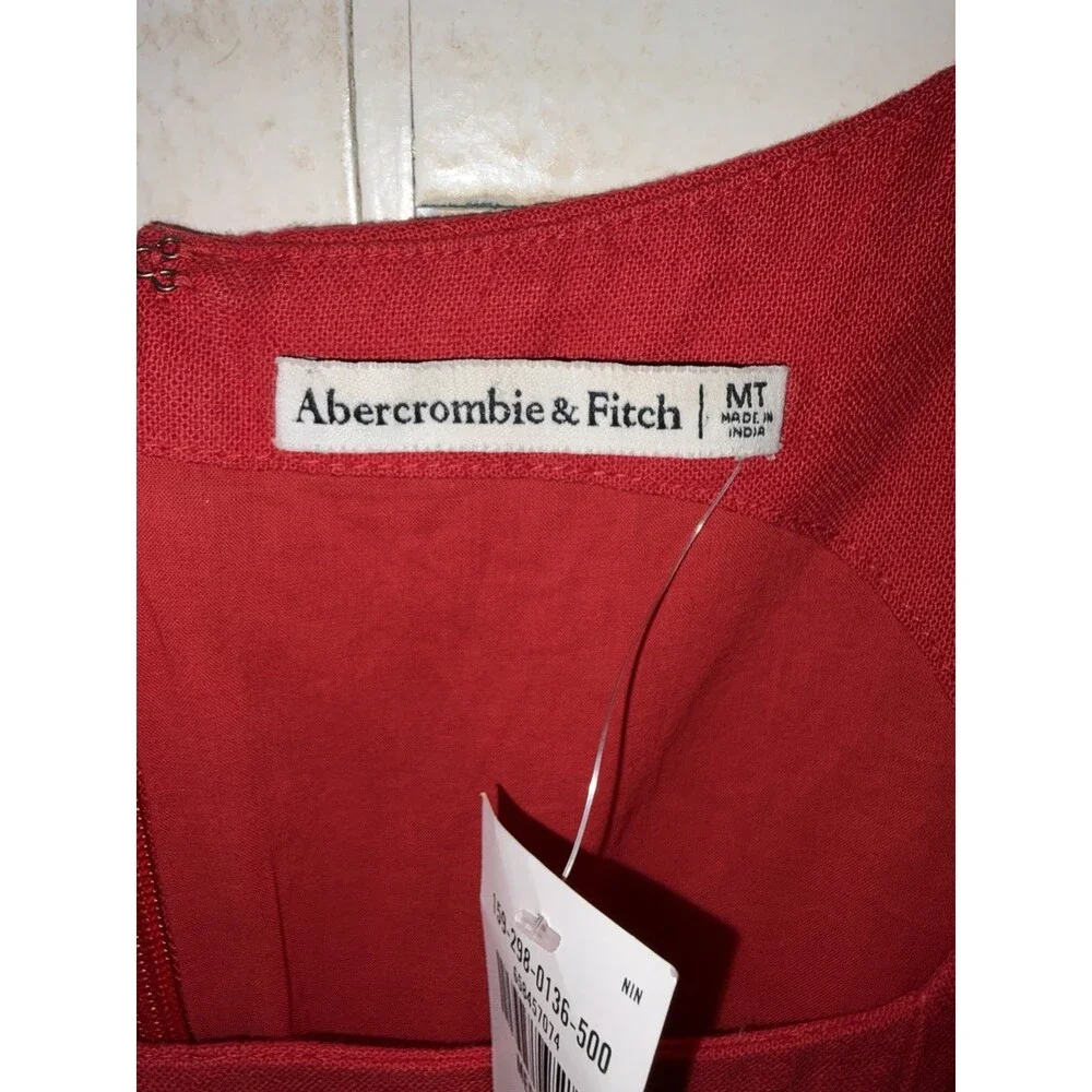 NWT Abercrombie & Fitch Red Sheath Maxi Dress Square Neck Linen Med Tall